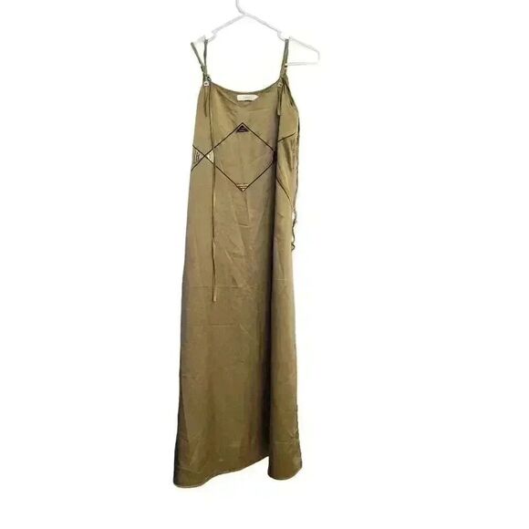 Chani Women's Gold Poly Satin Adj Spaghetti Strap Sun Dress w Silver Triangle Bu - Picture 1 of 14